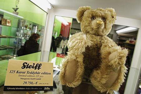 The limited edition teddy bear on display in Nitra.