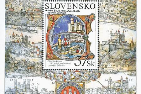 The award-winning stamp, showing Bratislava Castle.