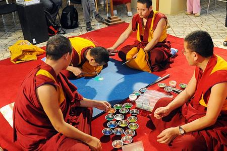 Tibetan monks performing rituals in the National Museum in Bratislava