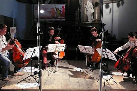 The Visegrad Cello Quartet rehearsing. 