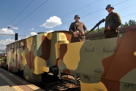"Soldiers" operating the Štefánik armoured train. 