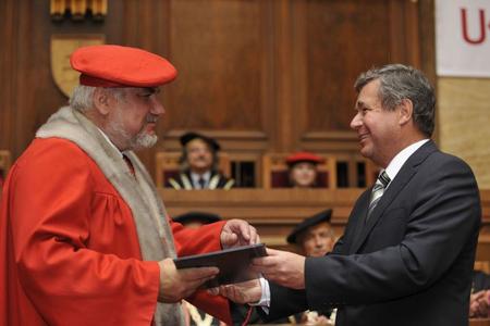 UK rector František Gahér (left) and Education Minister Ján Mikolaj.