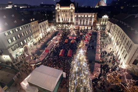 The Christmas Market in Bratislava's Main Square.