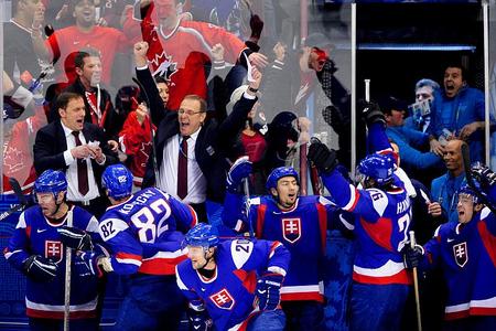 Slovak team celebrates their quarter-final victory.