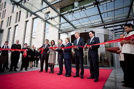 The ceremonial ribbon-cutting at the new five-star Sheraton Hotel in Eurovea centre. 