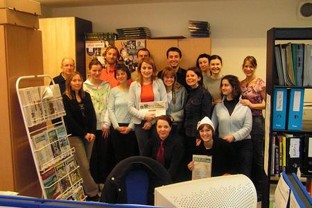 Top row from left: R.P.Smith,T.Nicholson,R.Kráľ,J.Pallo,K.Stajančová,M.Ďurianová, J.G.Frederick. Middle row from right: Z.Habšudová,M.Jurinová,J.Liptáková,R.Rothová, G.Fulopová,J.Priehradníková,T.Štrauchová. First row:B.Balogová(left),N.Turčanová.
