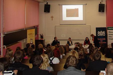 Dutch Ambassador Daphne Bergsma speaking with students in Liptovský Mikuláš.