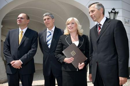 Iveta Radičová with her coalition partners in 2010. She was the first prime minister, but in Slovakia, politics is still mostly a men's job.