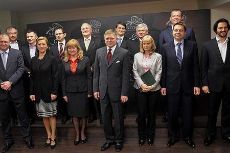 Robert Fico (centre) and his new shadow cabinet.