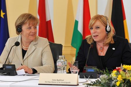 German Chancellor Angela Merkel (left) and Slovak Prime Minister Iveta Radičová. 