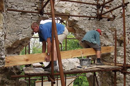 Restoration work at Uhrovec Castle.