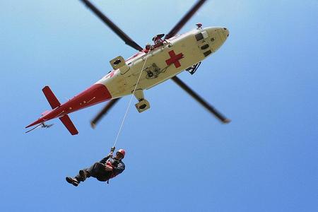 A rescue helicopter in action.