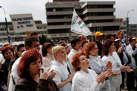 Health-care workers protesting over pay last year.