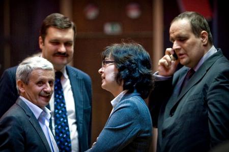 Dzurinda (far left), with all three candidates: (l-r) Novotný, Žitňanská and Frešo. 
