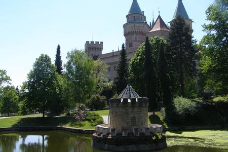 Many tourists visit Bojnice Castle and its nearby zoo. 