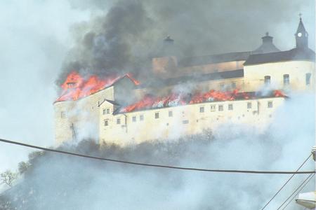 Krásna Hôrka Castle ablaze. 