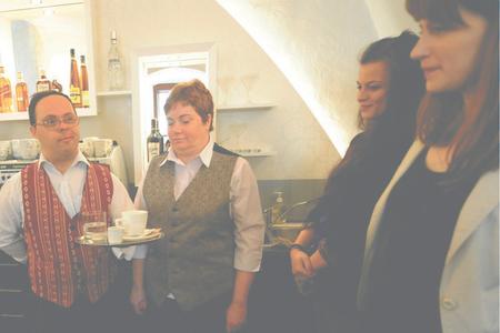 Employees of the Radnièka café offer their services.