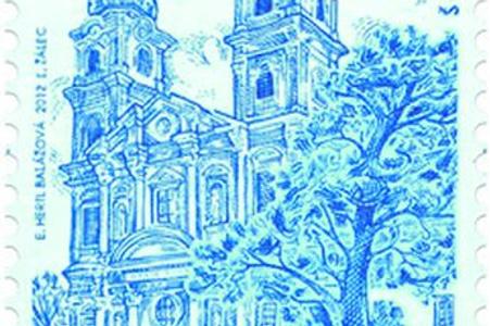 One of the stamps, showing
Šaštín Basilica.