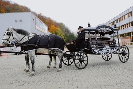 A classic hearse at the Slovak Funeral 2012 expo.