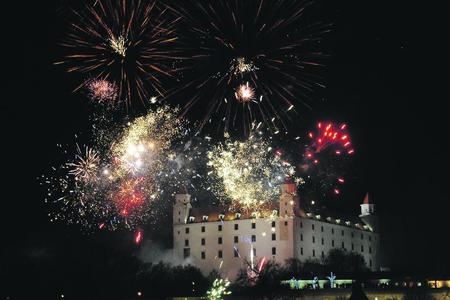 Fireworks over the Bratislava Castle welcoming the New Year of 2013.