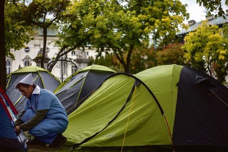 Nurses camped in front of the Government Office.