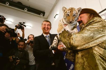 Andrej Babiš celebrates election success.