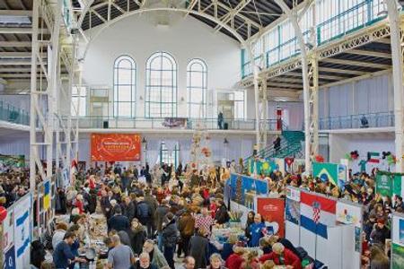 Crowds squeeze into the Christmas Bazaar.