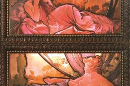Alfons Mucha: Dusk and Dawn, stained glass, before 1920.