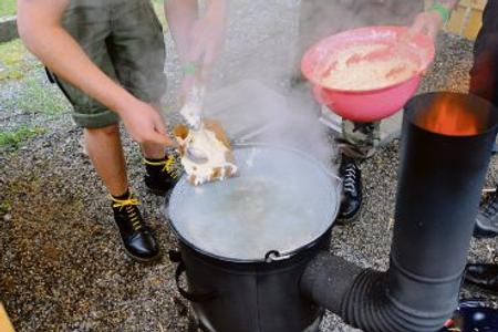 Cooking up halušky.
