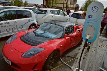 A Tesla on show at the first Slovak e-cars meeting.