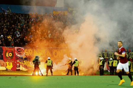 Police had to intervene in the match.