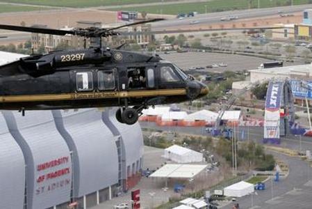 Sikorsky Black Hawk military helicopter cares for security. 