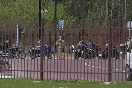 A group of Russian bikers who wanted to reach Berlin to mark 70th anniversary of Soviet contribution to the victory over Nazi Germany return to Belarus after being denied entry into Poland on administrative grounds, in Terespol, Poland on April 27.