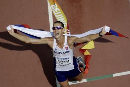 Slovak Matej Tóth celebrates victory at the World Championships in Beijing 