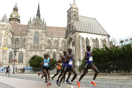 MMM 2015. International Peace Marathon Košice: Kenyan runners, future winner Kosgei is looking back.
