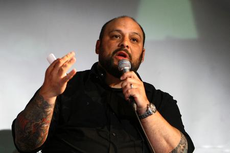 Former American skinhead Christian Picciolini during a discussion in Banská Bystrica.