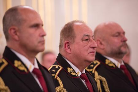 L-R: Generals Milan Lučanský, Ľubomír Ábel and Ivan Ševčík during their promotion and appointment by president in November 2015. 