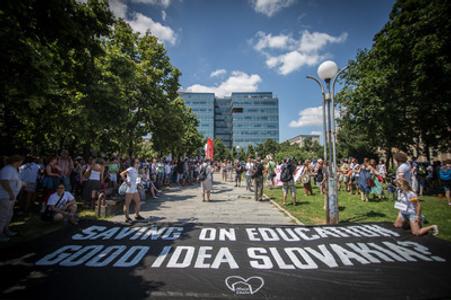 Teachers protest during start of EU presidency