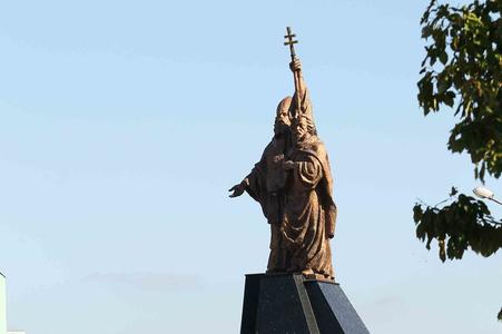 One of numerous sculptures depicting Ss Cyril and Methodius in Slovakia.