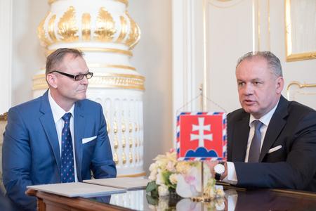 Anton Šafárik (L) at the appointment ceremony with president Kiska.