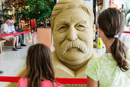 Festival of Sand in the shopping center Gallery Mlyny (Sculpture of Július Satinský, Slovak actor, comedian, playwright, writer and author of books for children)