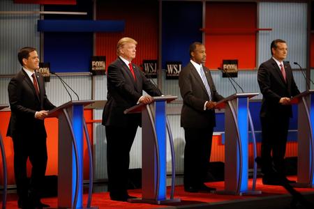Republican presidential candidates Marco Rubio, Donald Trump, Ben Carson and Ted Cruz, from left.