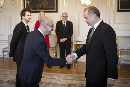 President Andrej Kiska meets Mohamad Safwan Hasna, head of the Islamic Foundation in Slovakia
