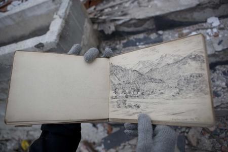 Juraj Gábor and his page from the sketch-book
