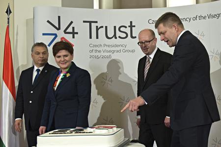 Visegrad Group prime ministers celebrating the group's 25th anniversary.