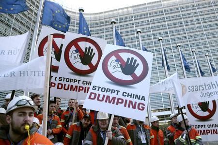 More than 5,000 steelworkers gathered in Brussels.