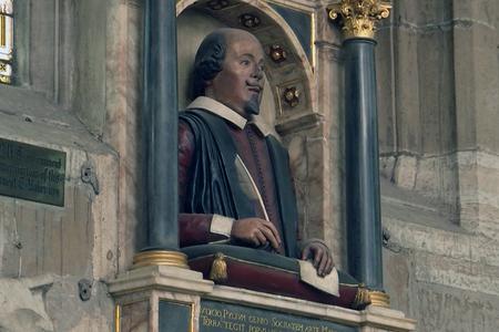 A bust of William Shakespeare which sits above the famous British playwright's grave at Holy Trinity Church in Stratford-upon-Avon, England.
