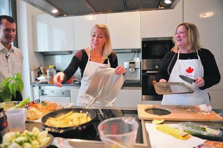 Kathy Bunka and Isabelle Savard prepare to cook up a storm, in a 2012 series Cooking with Ambassadors. 