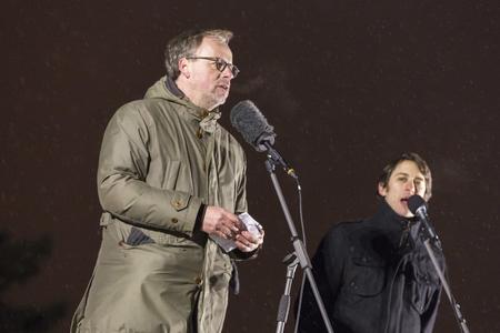 Christphe Deloire addresses the crowd in Bratislava