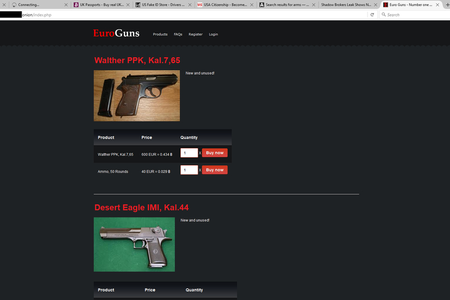 Guns are available for sale on the darknet website. 